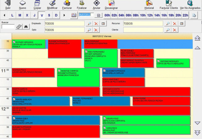 FrontRetail - Pantalla de la agenda de servicios