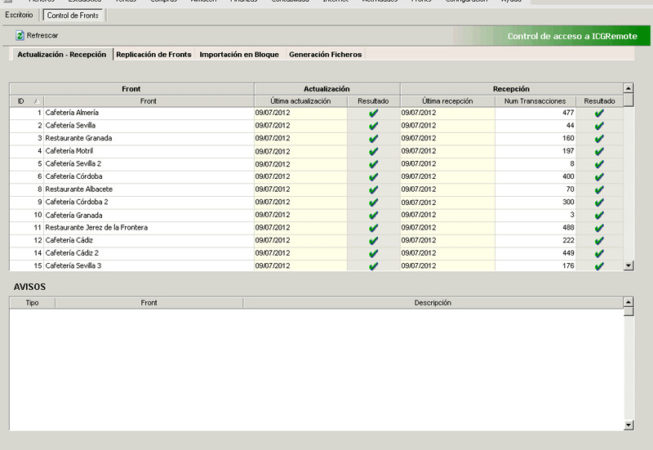 ICGManager - Pantalla fronts